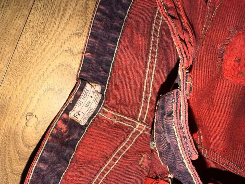 Free People Distressed Acid Wash Red Denim Shorts Size 24